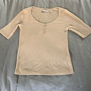 Vince Yellow Knit short sleeve button up top